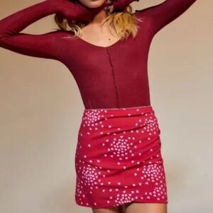 Urban Outfitters Red Heart Print Mini Skirt Ruched Wrap Style Bodycon M